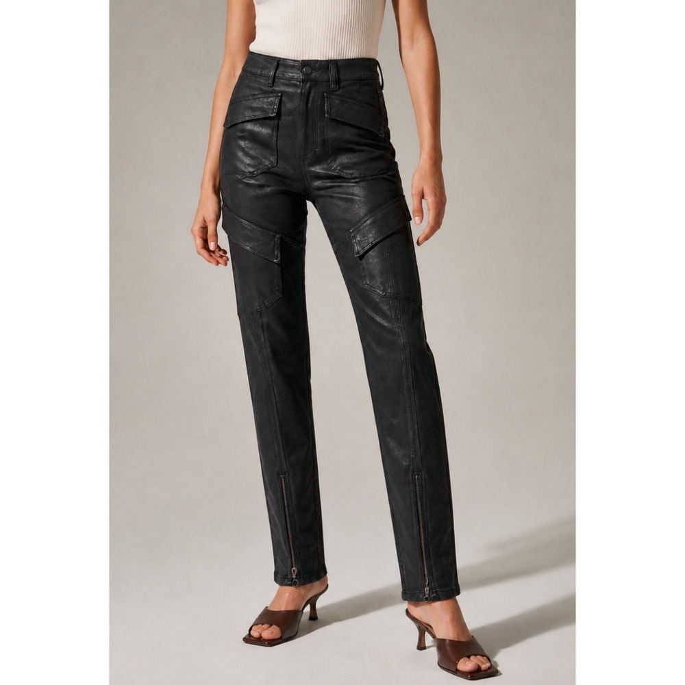 PAIGE Stella Black Coated Cargo Straight Leg Pants Size‎ 23